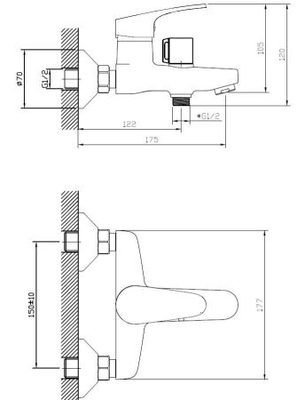 Смеситель Splash для ванны, с коротким изливом, без акс, артикул: SPL54, артикул SPL54