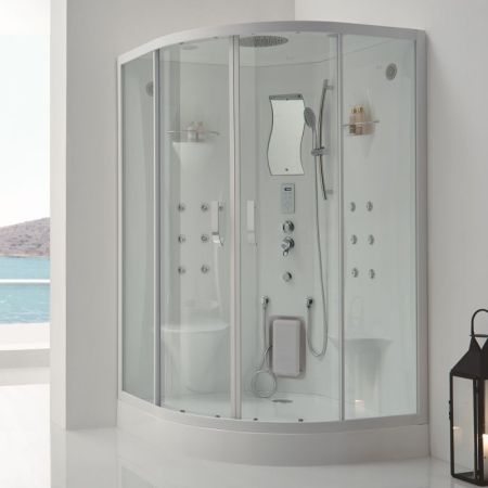 Душевая кабина SSWW WU108A 120х120 с гидромассажем профиль Белый задние стенки Белые