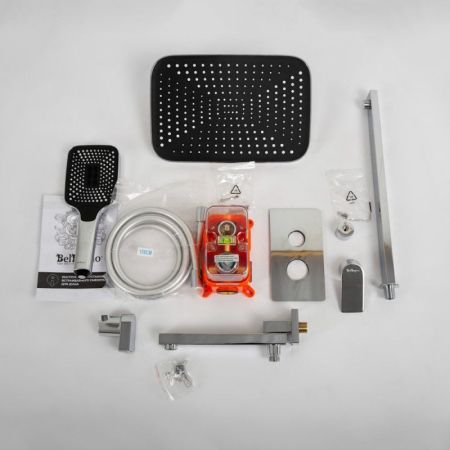 DUE Душевой комплект встраиваемый с изливом (смеситель встраиваемый, верхний душ, ручной душ со шлангом, штуцер с держателем), хром DUE-VDSET-CRM, артикул DUE-VDSET-CRM