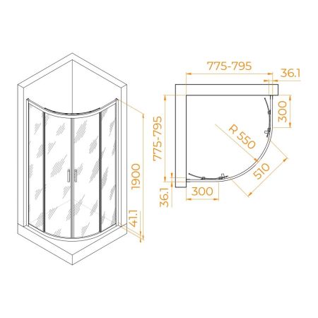 Душевой уголок полукруглый, стеклянный с раздвижными дверями на роликах - RGW PA-51B (Прозрачное, 800x800), артикул 02085188-14