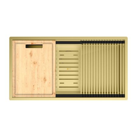 Кухонная мойка Lemark TABAGA 820 прямоугольная из нержавеющей стали с аксессуарами в комплекте: ролл-мат, коландер, разделочная доска цвет: светлое золото (9938134), артикул 9938134