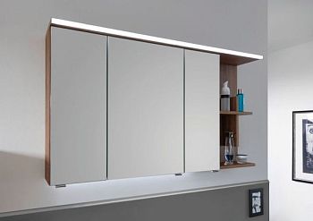 Puris Purefaction, зеркальный шкаф 120 см правый (3 двери и 1 открытая полка) с Led подсветкой, цвет белый глянцевый