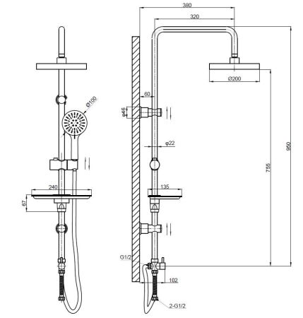 Душевая система, артикул: ST1010, ESKO ECO, артикул ST1010