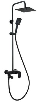 AQG Nite, душевая колонна регул. по высоте 95-150 см: со складным изливом и квадратным верхним душем 25х25 см, цвет черный матовый