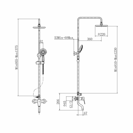 Душевая система Plstart PL2402-7, чёрный