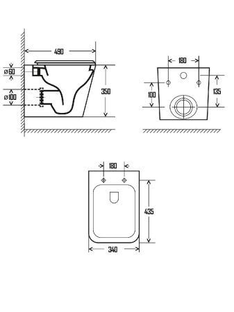 AQM2004 Унитаз подвесной с сиденьем SoftClose, технология смыва Rimless, скрытый крепеж. 490x340x350, артикул AQM2004