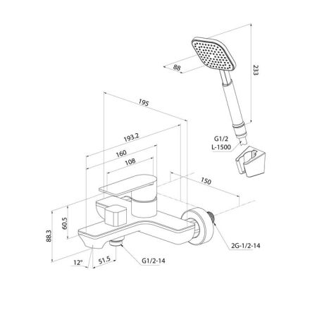 Смеситель для ванны Milardo Maze сатин (MAZBN00M02), артикул MAZBN00M02
