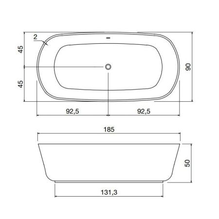 ANTONIO LUPI BAIA Ванна отдельностоящая 1850х900х500 мм., с нажимным донным клапаном, сифоном и гибким шлангом, Cristalplant, цвет белый