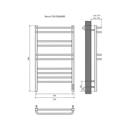Полотенцесушитель электрический Aquatek (Акватек) Бетта П10 500х900 мм, черный муар, подключение скрытое к сети электропитания / электропровод с вилкой, с терморегулятором и таймером quick touch, нержавеющая сталь AISI 201, гарантия 5 лет, артикул AQ EL KRC1090BL