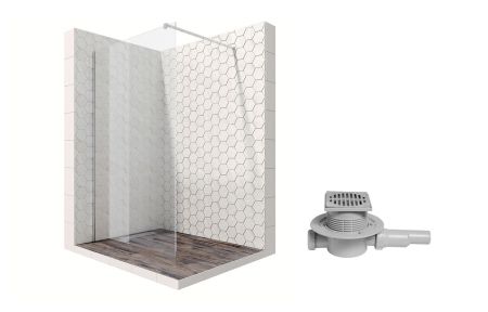 Душевая перегородка Ambassador Walk-in 15031101-MA1, свободный вход, линейный трап, 90см