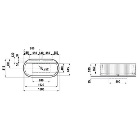 Laufen Sonar Ванна 1600x815х460мм, пристенная, с слив-переливом, материал: Marbond c рельефом, итегрированный перелив, цвет: белый, артикул 2.2134.2.000.000.1