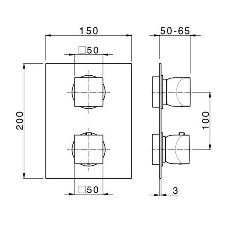 CISAL HI-RISE Смеситель настенный встраиваемый, термостатический, с переключателем на 3 положения, внешняя часть, цвет хром, артикул RI01920021