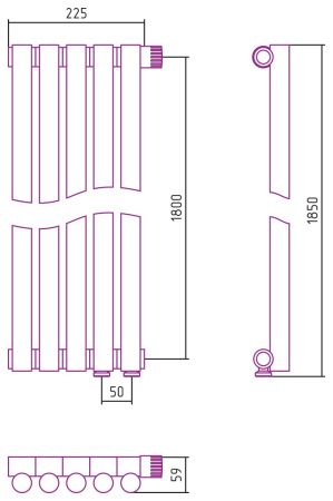 Отопительный радиатор ЭСТЕТ-1 н/ж EU50 правый 1800х225 / 5 сек (Без покрытия)