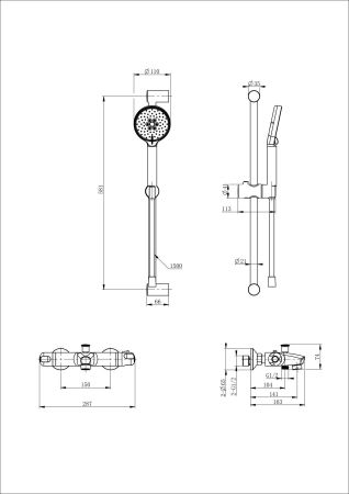 Смеситель для ванны с душевым гарнитуром и термостатом WONZON & WOGHAND, Брашированное золото (WW-C2001-A-BG), артикул WW-C2001-A-BG
