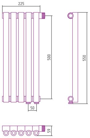 Отопительный радиатор ЭСТЕТ-0 н/ж EU50 правый 500х225 / 5 сек (САТИН), артикул 071-0321-5005