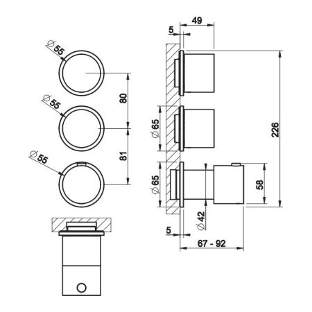 GESSI HABITO Смеситель настенный встраиваемый, термостатический, с 2 запорными вентилями, термостатический, цвет Warm Bronze Br. PVD
