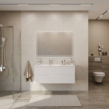 DUET-N База под раковину подвесная с двумя выкатными ящиками, левосторонняя, Bianco Lucido, 1200x457x500, DUET-N-1200-2C-SO-BL-L