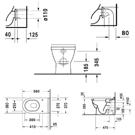 Duravit Starck 3 Унитаз напольный приставной 560х360 мм, с креплением, цвет белый ЦЕНА), артикул 0124090000