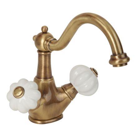 OLIVIA Смеситель для раковины, донный клапан "click-clack", бел./бронза, артикул 19000