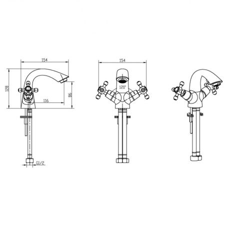 Смеситель для умывальника TRADIZIONALE ORO двуручковый
