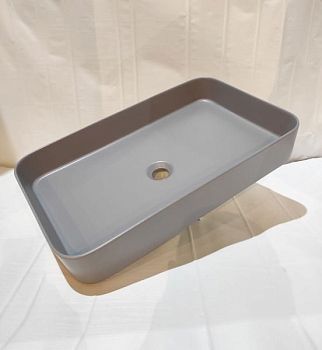 White Ceramic Blade, накладная прямоугольная раковина 65x40x11,5h см, в комплекте с донным клапаном, цвет серый матовый