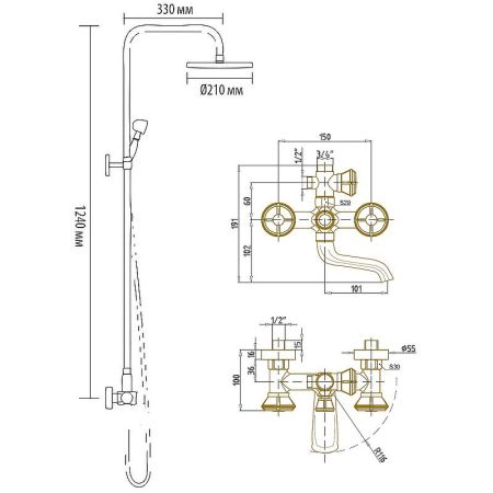 Душевая система Bronze de Luxe Royal 10121F Бронза, артикул 10121F