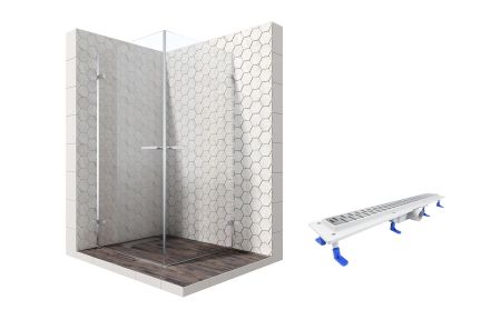 Душевой уголок Ambassador Abner 10011106-ST8, квадратный, линейный трап, 100х100, артикул 10011106-ST8