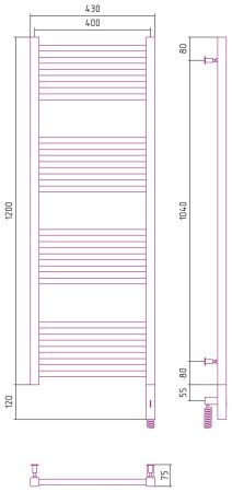Полотенцесушитель электрический "МОДУС 3.0" 1200х400 / МЭМ правый (Матовый белый)