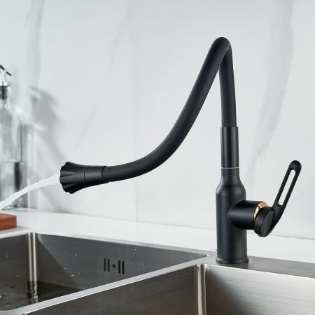 Смеситель для кухни с гибким изливом Raffine F303H-3, черный, артикул F303H-3