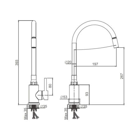 Смеситель для кухни с гибким изливом BELZ B73809-1, сатин