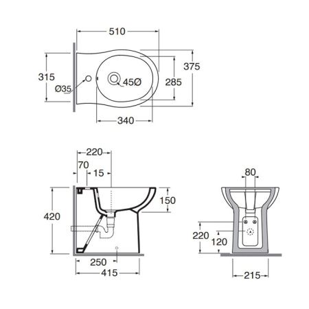 AZZURRA FAST Биде напольное 51x37xH42 cm, цвет белый