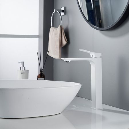 Смеситель для раковины высокий Shevanik S6111C, белый