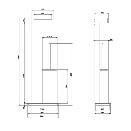 Gessi Rettangolo Стойка с держателем для туалетной бумаги и ершиком, напольная, цвет: хром/черный Gessi Rettangolo Стойка с держателем для туалетной бумаги и ершиком, напольная, цвет: хром/черный