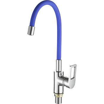 Смеситель для кухни с гибким изливом FASHUN A4253+B01, хром/синий