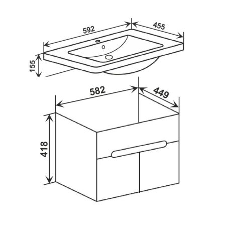 Тумба Runo Парма 60 2 ящика графит под умывальник УТ000001837 (Omega 60) (00-00001454), артикул 00-00001454