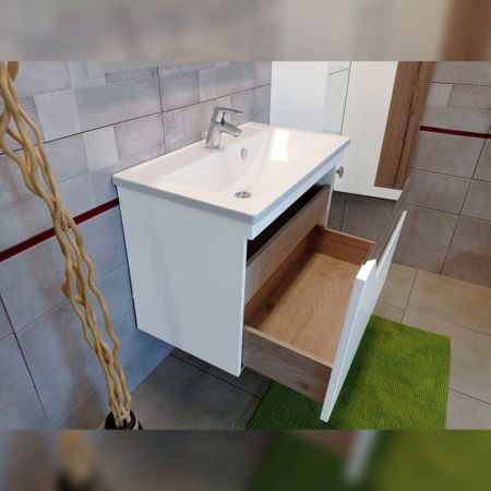 Тумба под раковину подвесная Бриклаер Брайтон белый/дуб, 80 см, артикул 4627125415821