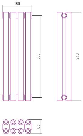 Отопительный радиатор ЭСТЕТ-00 н/ж 500х180 / 4 сек (Матовая ШАМПАНЬ), артикул 022-0332-5004