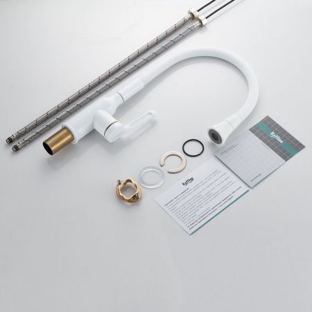 Смеситель для кухни с гибким изливом Raffine F303C-1, белый