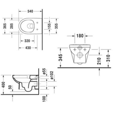 Duravit DuraStyle Комплект: подвесной унитаз Basic Rimless  256209 365х540 мм.+ сиденье с автоматич закрыванием 002079 "СПЕЦЦЕНА с нашего склада!", артикул 45620900A1 (256209+002079)