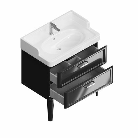 Kerama Marazzi Тумба POMPEI напольная с 2 ящиками 80, черная глянцевая, артикул PO.N.80.2\BLK