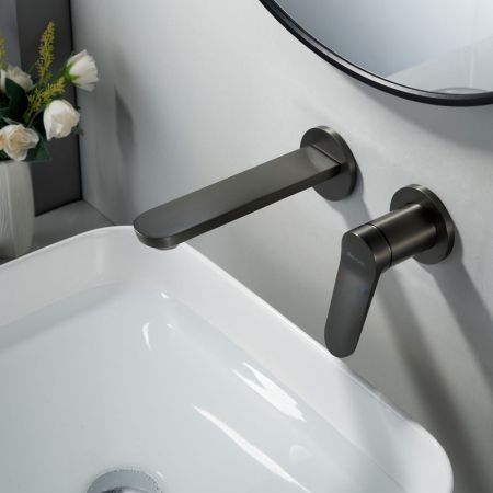 Смеситель для раковины встраиваемый Shevanik S4341T, оружейная сталь