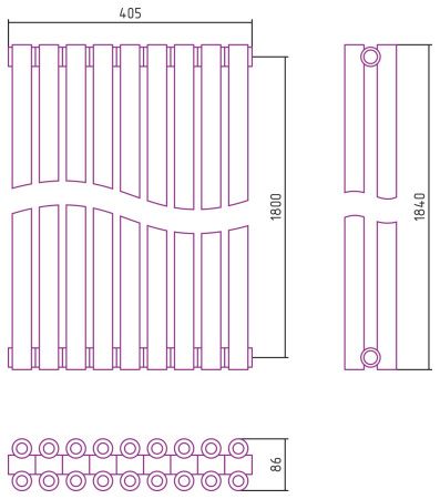 Отопительный радиатор ЭСТЕТ-00 н/ж 1800х405 / 9 сек (Матовый БЕЛЫЙ)