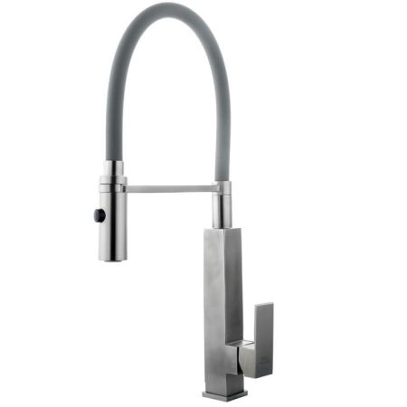 Смеситель для кухни с гибким изливом FASHUN A54102-12, сатин/серый