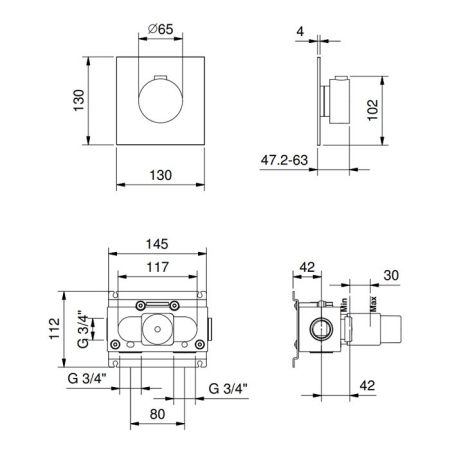 FANTINI AF/21 Смеситель настенный встраиваемый, термостатический, отделка матовая натуральная сталь, артикул 27 93 A900B