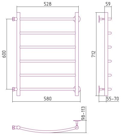 Полотенцесушитель СТИЛЬЕ "Версия-Б2" 600х500 (6) Г 18 (Без покрытия)