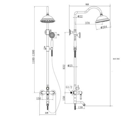 Душевая система Bronze de Luxe TIFFANY 1919BR, бронза, артикул 1919BR