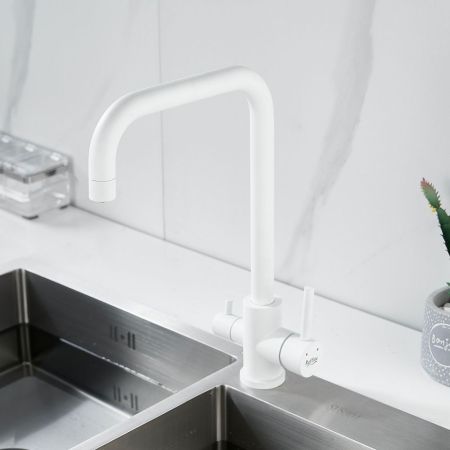 Смеситель для кухни с подключением фильтра воды Raffine F118C, белый, артикул F118C