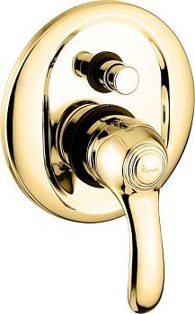 Emmevi Harmony, встраиваемый в стену однорычажный смеситель для душа на 2 выхода, с кнопочным дивертером, цвет золото
