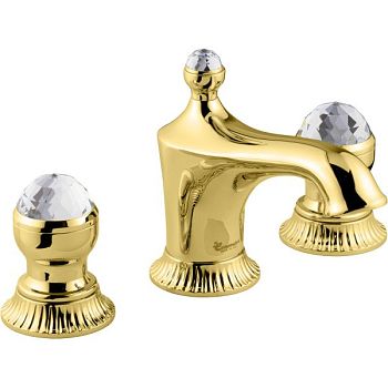 Emmevi The One Leda, смеситель для раковины на 3 отверстия. Металлические ручки + прозрачные кристаллы, цвет золото