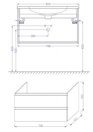Тумба под раковину JACOB DELAFON MADELEINE 80 EB2053-J51 (подвесная, белый матовый), шт, артикул EB2053-J51